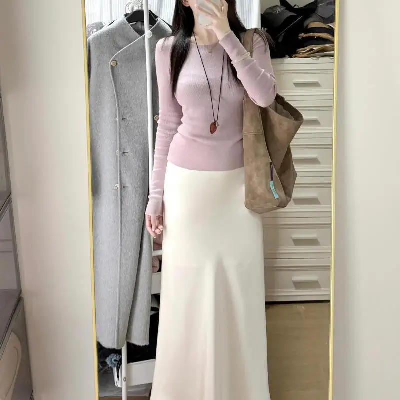 

Fashion Spring New Two Pieces Suits Women Warm Elegant Pullover Top+high Waist Long Skirt 2025 Female Casual Knitted Sets