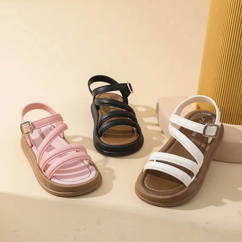 2026 Girls Korean Style Princess Sandals Elegant Open Toe Stylish Versatile Soft Sole Summer Student Casual Non-slip Shoes