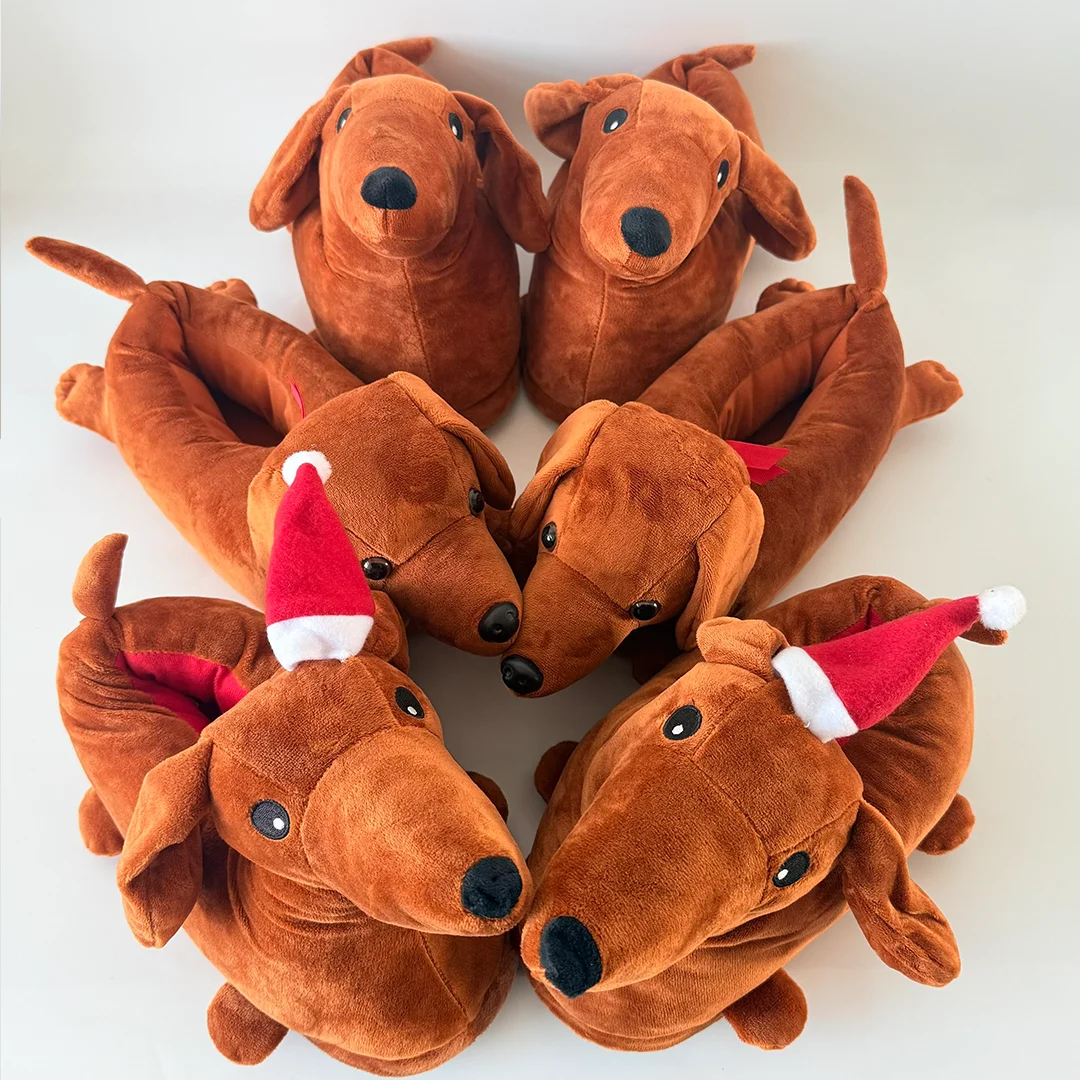 TreasuringU Dachshund Slippers Cartoon Weiner Dog Non-Slip Fuzzy Shoes Funny Animals House Slippers Christmas Birthday Gift