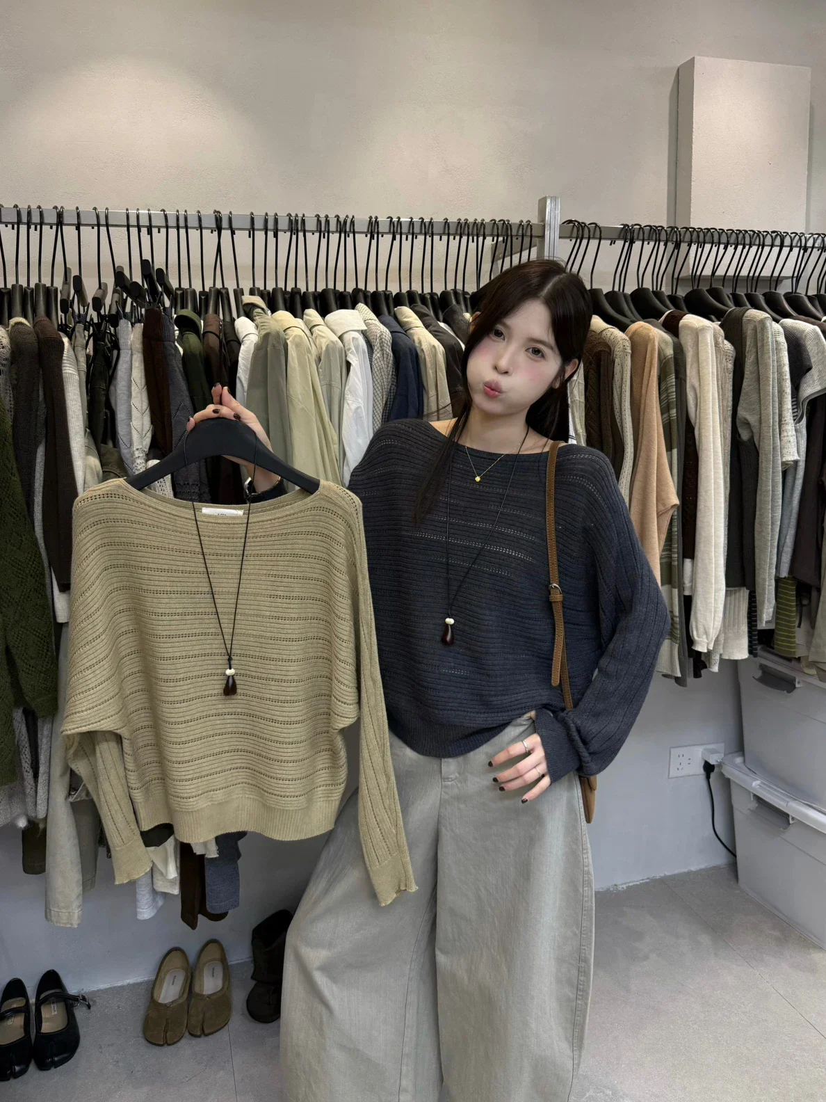 Elegant Hollow out Knitwear Women's Loose Long Sleeve One Shoulder Top Lazy Style Overhead Shirt Comfortable Casual Fashion