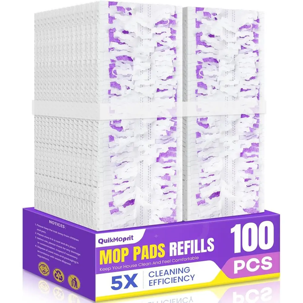

100 Pcs 5X Heavy-Duty 14-Layer Unscented Multi-Surface Replacement Mop Pads for Power Mopping