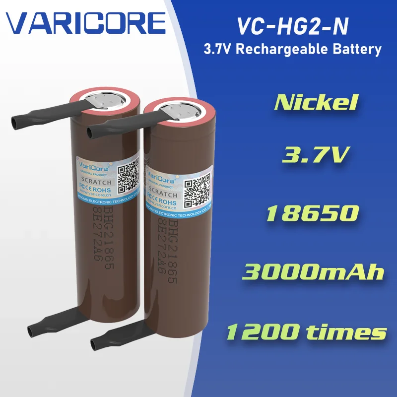 

Батарея Varicore 18650, 3000 мАч, литий-ионная аккумуляторная батарея HG2, 30 А, высокий ток, высокий разряд + DIY Nicke