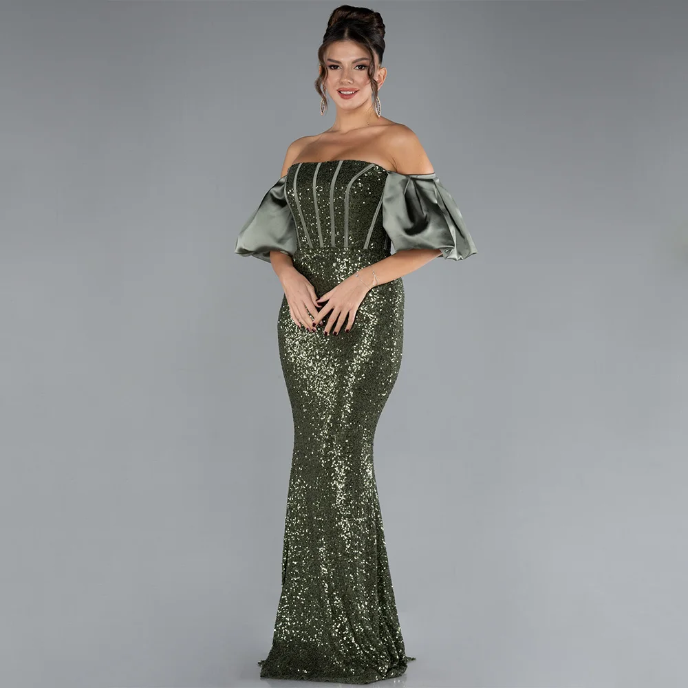 

Arya Elegant Classic Green Evening Dress Sequin for Floor-Length Off the Shoulder Prom Dress Vestidos De Fiesta Customized