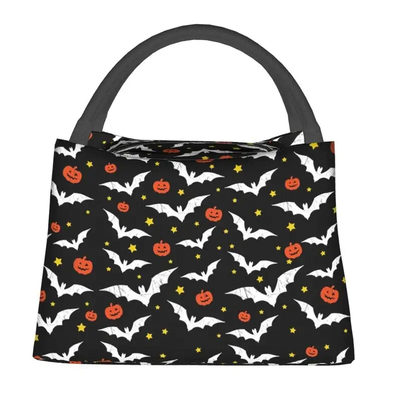 Halloween Bats And Pumpkins Insulated Lunch Bags for Women Portable Thermal Cooler Bento Box Outdoor Camping Travel