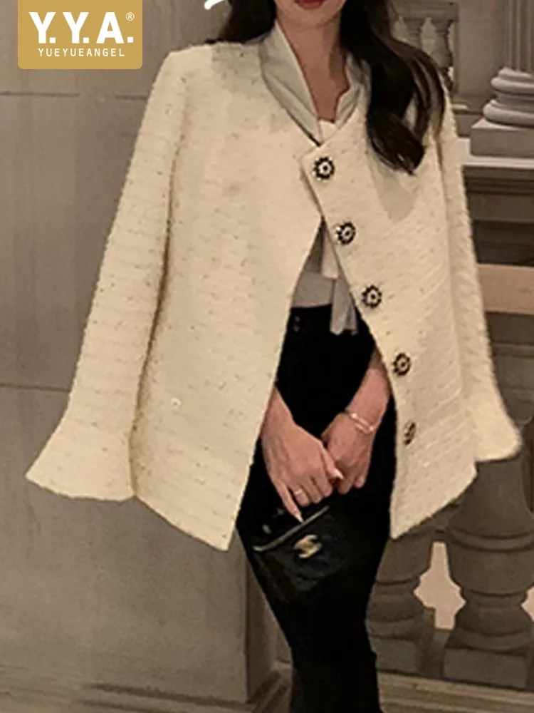 Korean Female Diamonds Single Breasted Solid Color Jacket Versatile Ladies Round Neck Loose Coat Fashion Long Sleeves Outwear