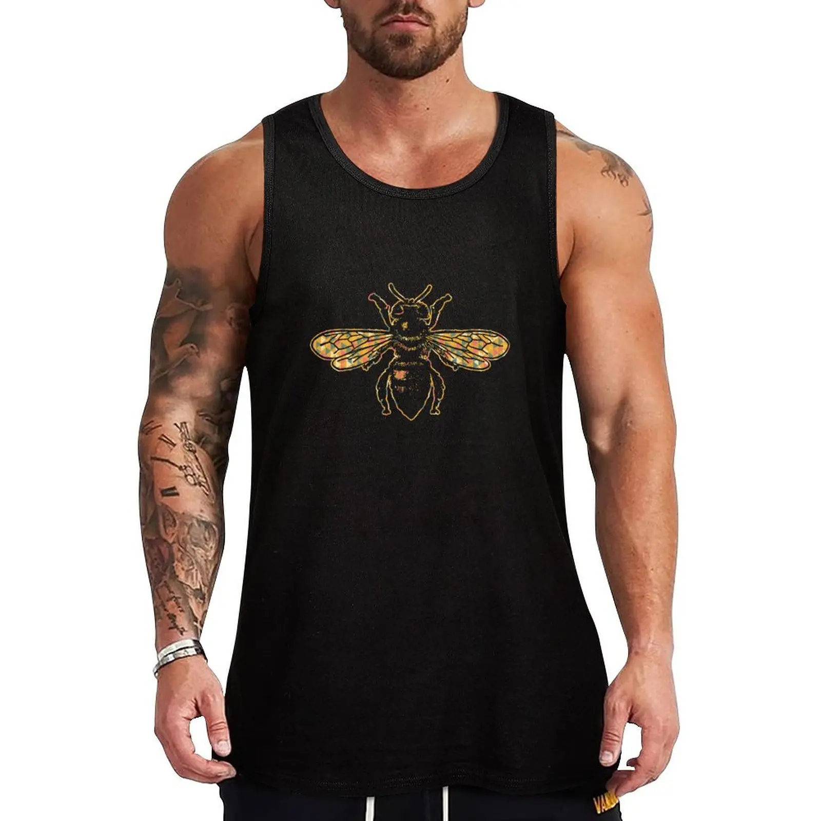 

Bee - Bee Geometric Tank Top бодибилдинг мужская Мужская одежда Футболка мужская