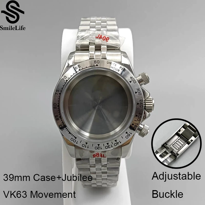 SmileLife VK63 Dayton Case 39mm 316L Stainless Steel Case Fit VK63 Quartz MovementWatch Accessories Stainless Steel Watch Strap