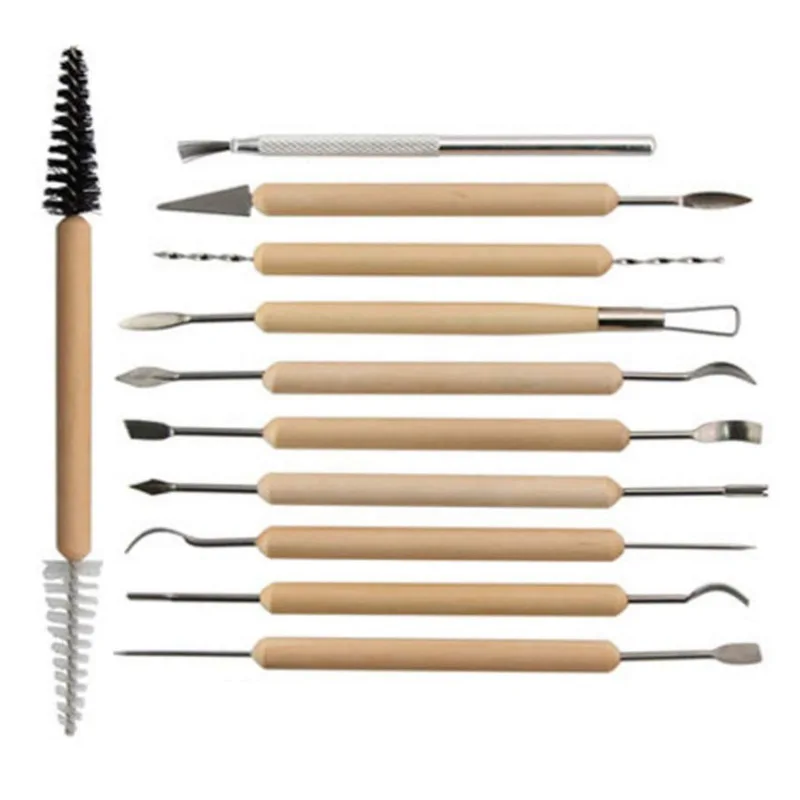 11Pcs/Set Carving Crafts Wooden Clay Sculpture Kit Sculpt Smoothing Wax Carving Pottery Ceramic Tools Modeling Sculpting Tools