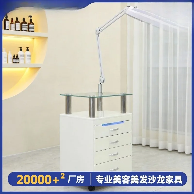 Strictly selected white beauty cart cabinet disinfection light manicure storage multi-functional movable tool cart drawer