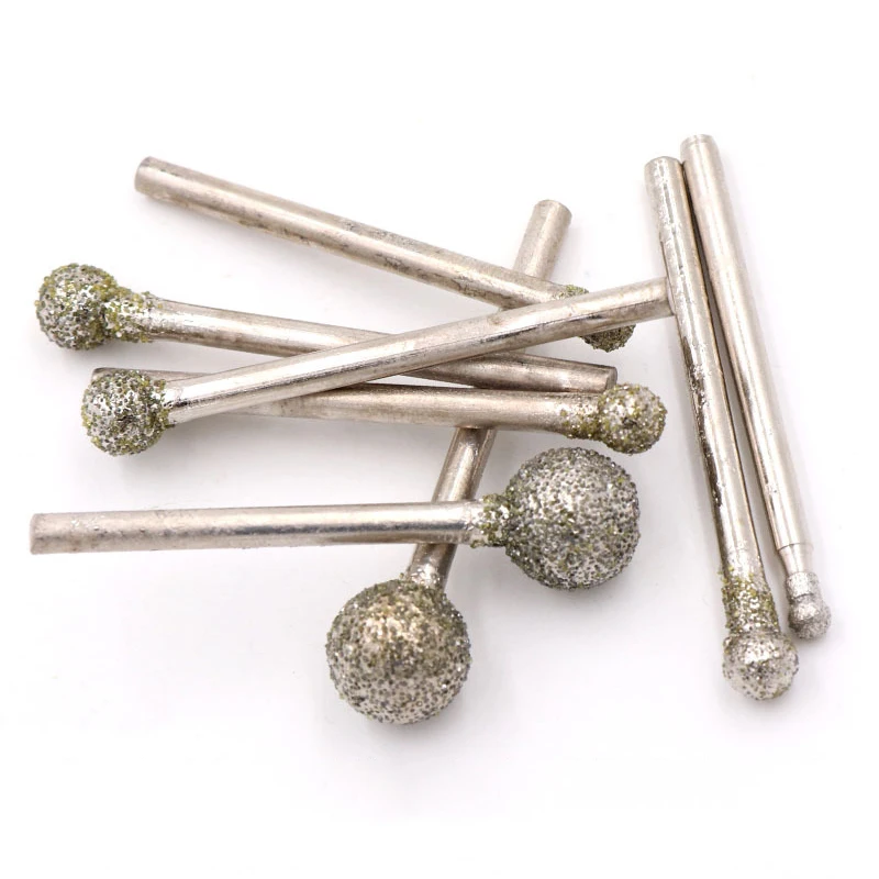 5Pcs 3/4/5/6/8/10mm Diamond Spheroid Ball Burr Grinding Engraving Bit 2.35/3mm Shank Head for Dremel Rotary Tools 60 Grit