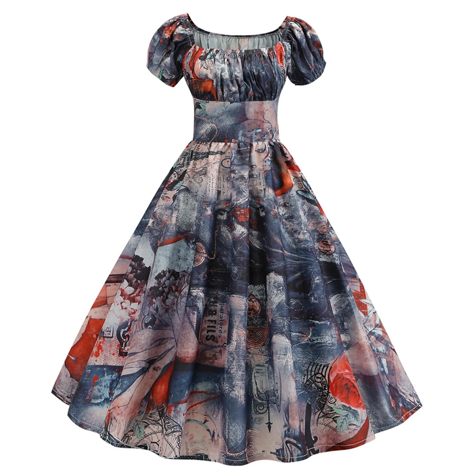 Dresses On Sale Clearance Women Vintage A 1950s Retro Short Sleeve Print Evening Party Gown Prom Vestidos Elegantes Feminino