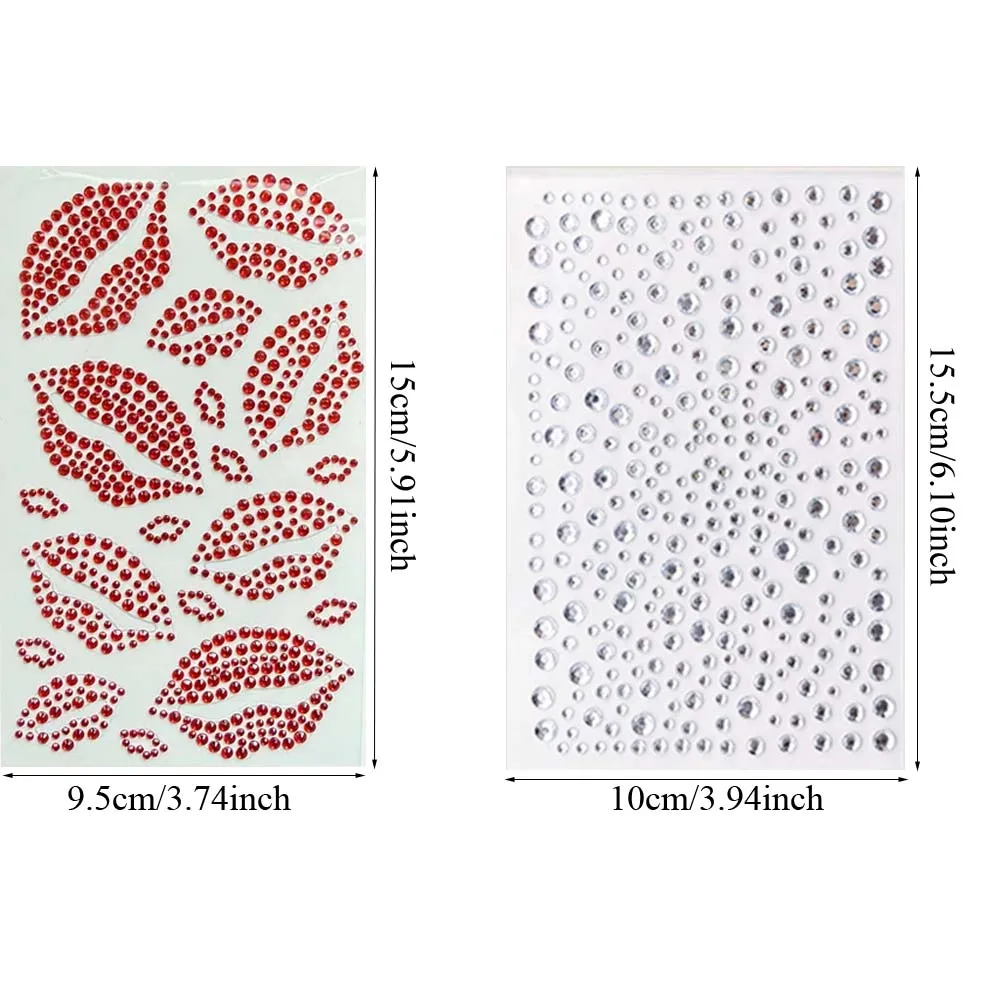 Red Face Gems Self-Adhesive Face Jewels Red Face Glitter Lip Face Rhinestone Stickers for Makeup Eye Hair Body Rave Accessories