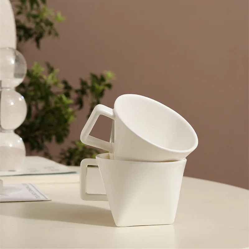 Stylish Triangle Coffee Mug Creative Ceramic Milk Cup High Aesthetic Drinking Cup
