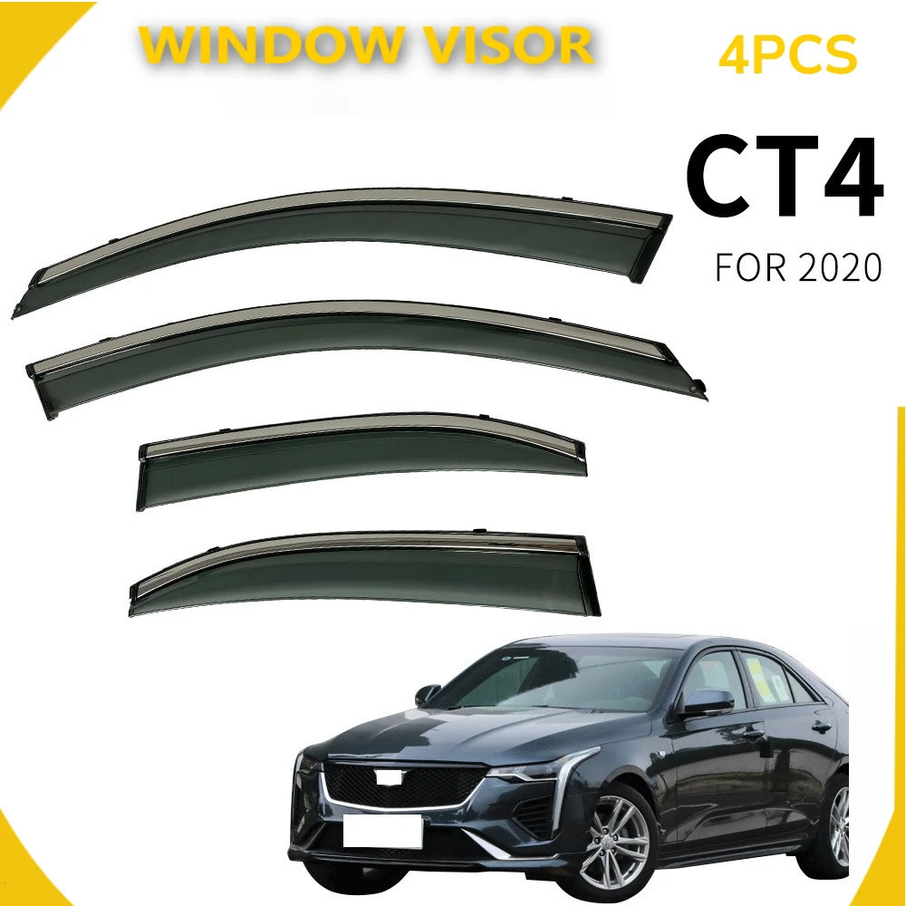 4PCS Chrome Window Visor Anti Scratch Wind Deflector For Cadillac CT4 2019+