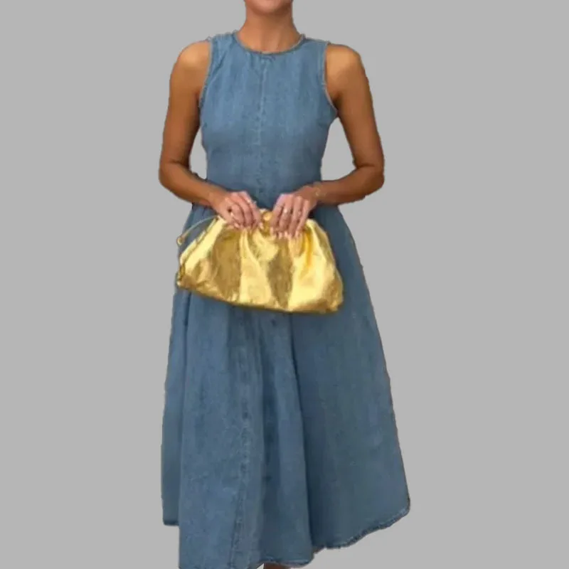 Robe minimaliste à col rond pour femmes, taille moyenne à longue, cintrée, sans manches, gilet, mode, dos nu, à lacets, nouvelle collection été 2025