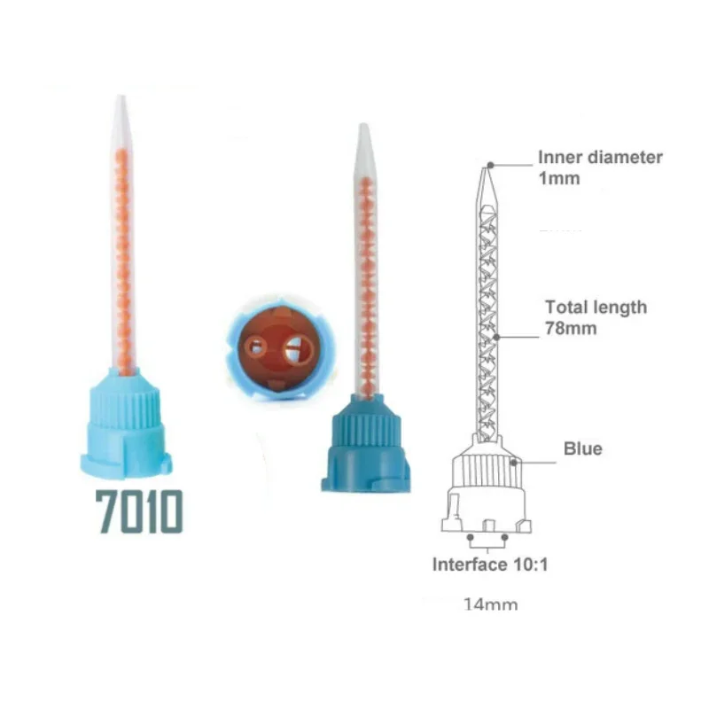 Puntas de mezcla de goma de silicona, boquilla transportadora de impresión Dental 10:1, Compatible con aplicador tipo 7010 para uso en odontología