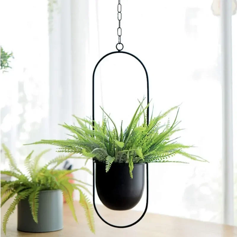 Nordic New Swinging Chain Metal Hanging Flower Pot Planter Basket Iron Holder Garden Home Balcony Hanging Plant Vase Decoration