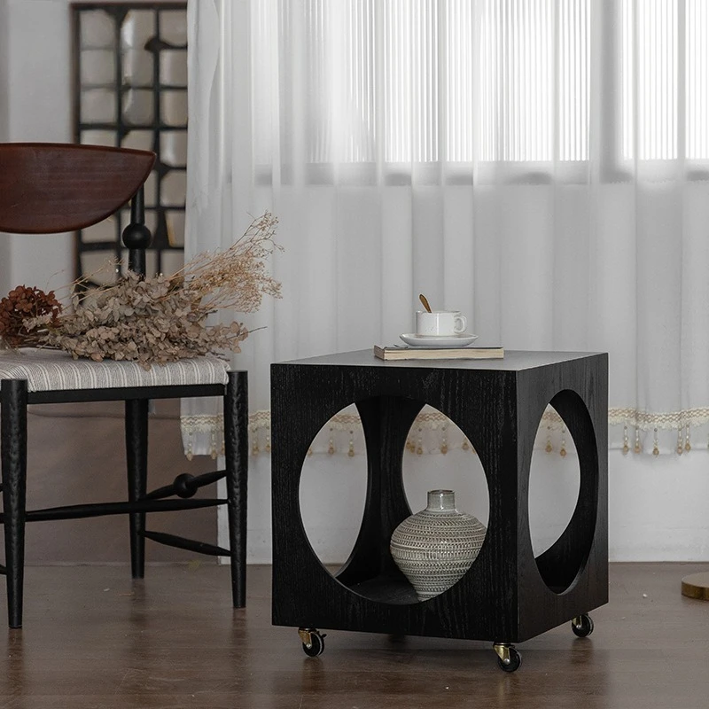 Solid wood trolley sofa corner few multi-functional table tea table small apartment square coffee table