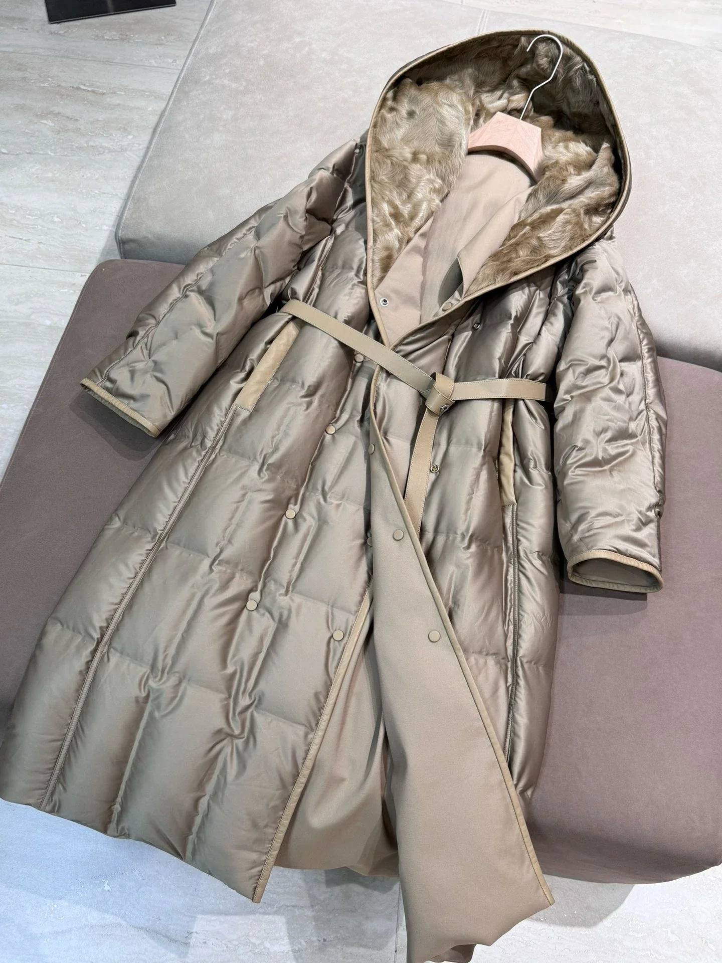 ฤดูหนาว L * P ผู้หญิง Goose Down Jacket REVERSIBLE Double Breasted แขนยาวหลวมหญิง Hooded Coat