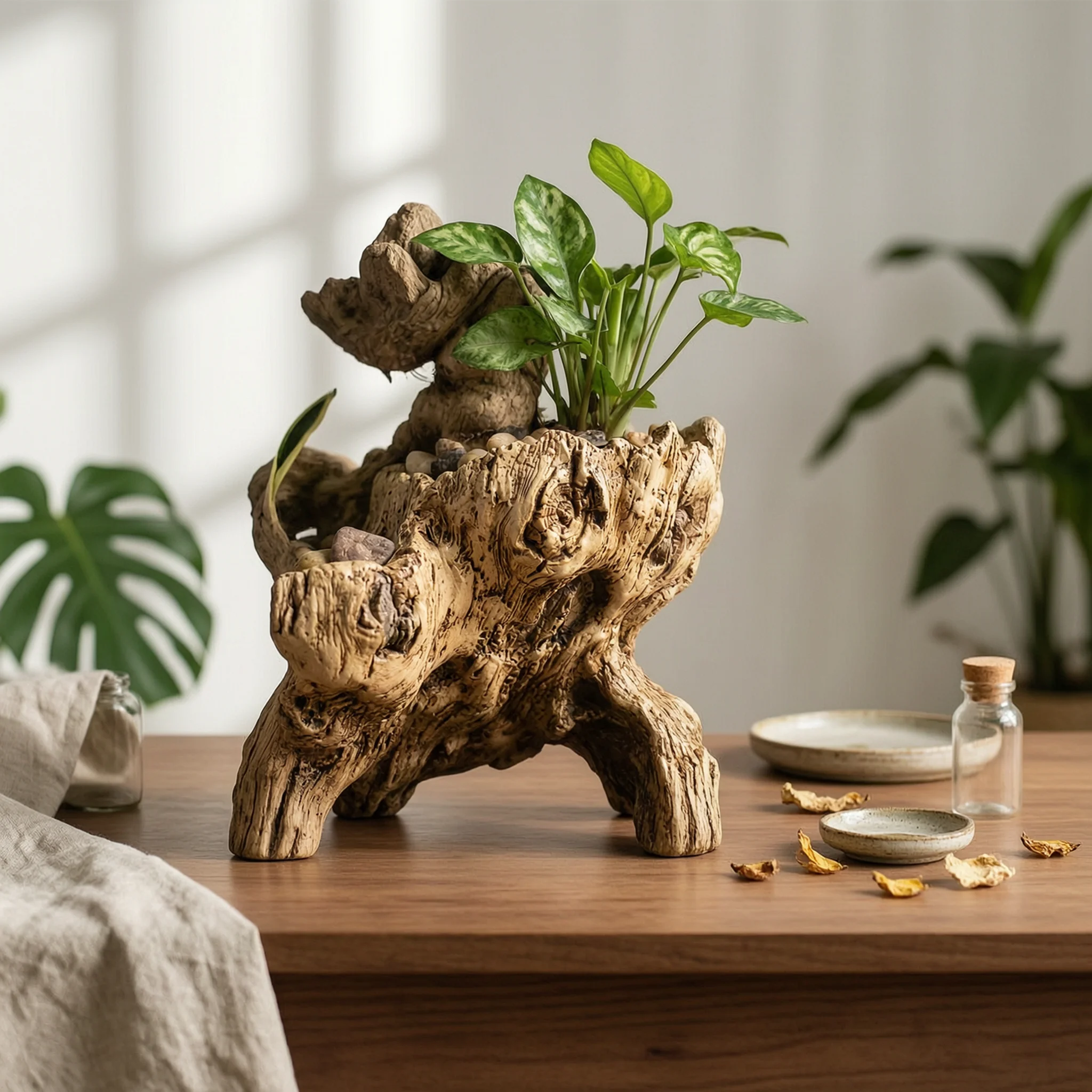 Tree Root Planter Tabletop Imitation Wood Planter Succulent Pot Rustic Realistic for Plant Enthusiasts, Home Decor, Office Desk