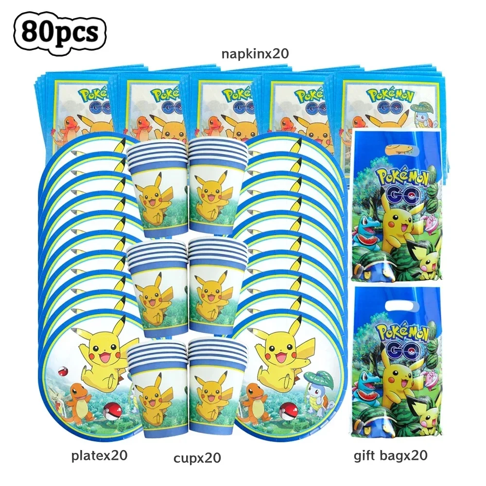 TAKARA TOMY Pokemon Jungen Geburtstag Party Dekoration Einweg Geschirr Set Tischdecke Pappbecher Teller Pikachu Charaktere Liefert 6