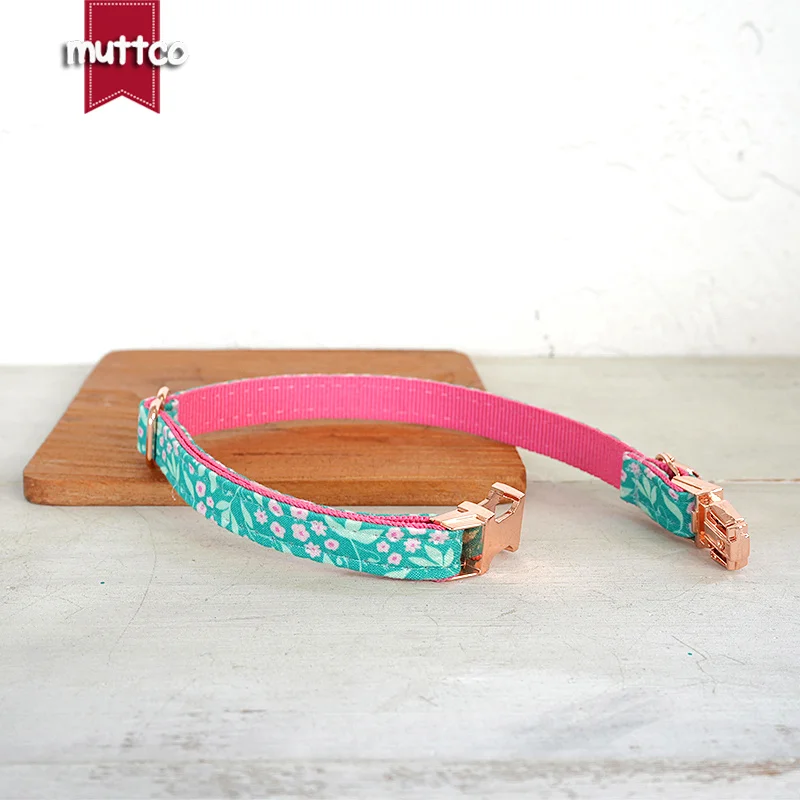 MUTTCO Retail Beautiful Flower Pattern Design Handmade CINE PINK ROSA  collar Unique Design Cat collar 2 size UCC163