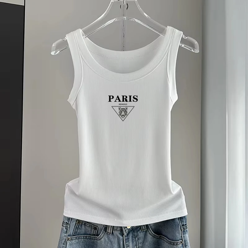 Autunno nuovo senza maniche interno ed esterno da donna semplice lettera stampata canotta gilet casual top confortevole in puro cotone
