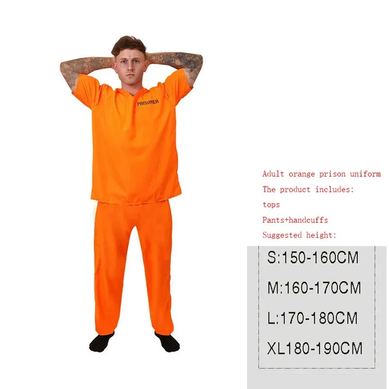 DY20New Adult Boys and Girls Prison Uniform Role Playing Wardrobe Set Carnival Halloween Black and White Striped Orange Makeup B