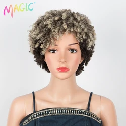 Magic Synthetic Afro Kinky Curly Wig 10 Inches Short Dreadlock Wig With Bangs Ombre Blonde Crochet Wig for Black Women Cosplay