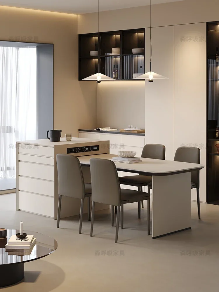 

Усовершенствованный выдвижной островной обеденный стол премиум-класса для дома и кухни, современный минималистичный итальянский минималистичный обеденный стол в стиле рок