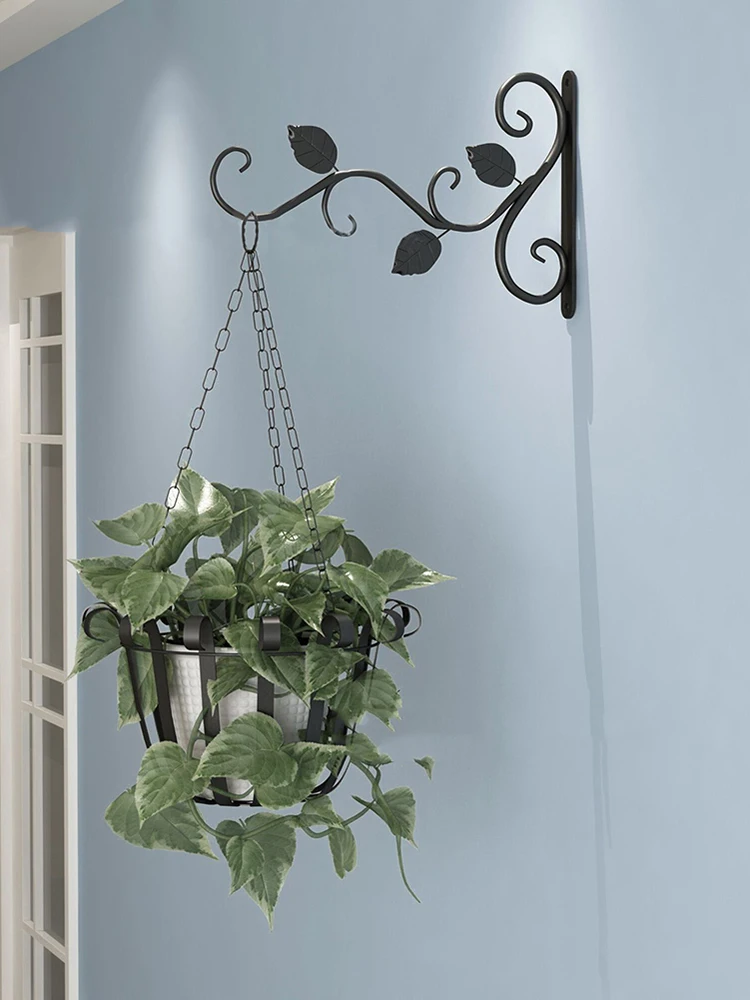 European-style Hanging Basket Hook Iron Wall Hanging Basket Bracket Black