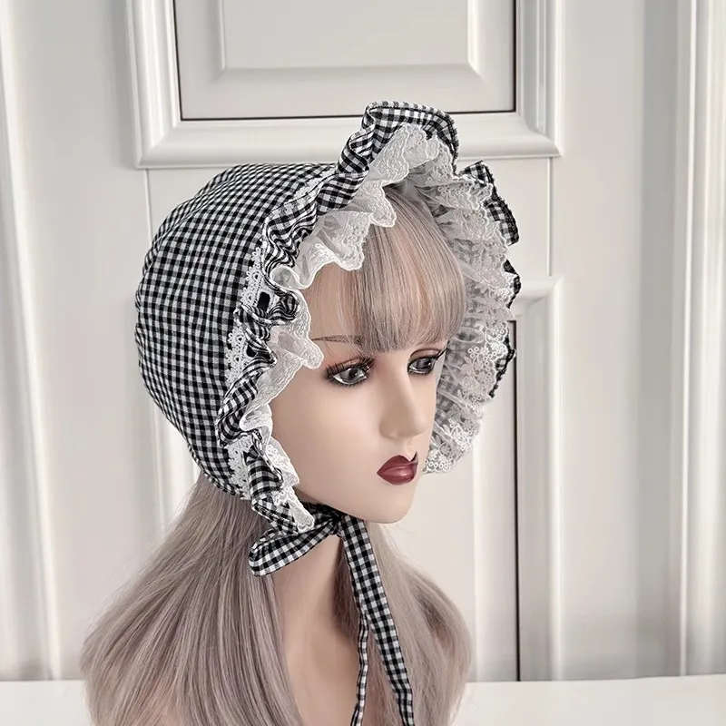 لوليتا نمط الكشكشة بونيه قبعة النساء الفتيات خادمة تأثيري ممسحة قبعة اليقطين قبعة المرأة الحاج الفيكتوري بونيه المتضخم خادمة Co