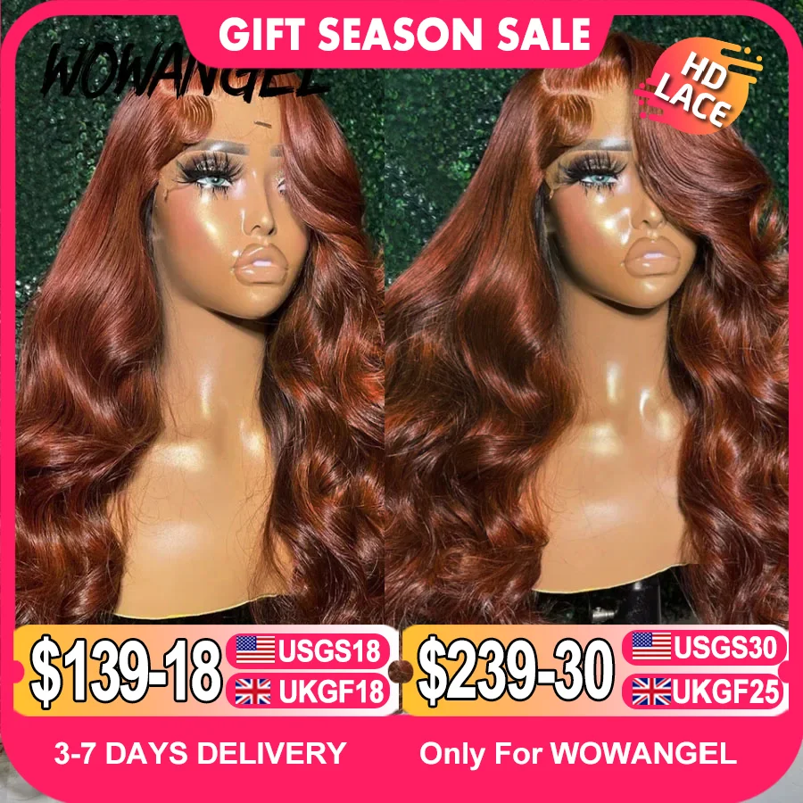 30inch Body Wave Wigs 13x6 HD Lace Frontal Wigs Reddish Brown Colored Wigs Pre Cut HD Transparent Lace Front Human Hair Wig