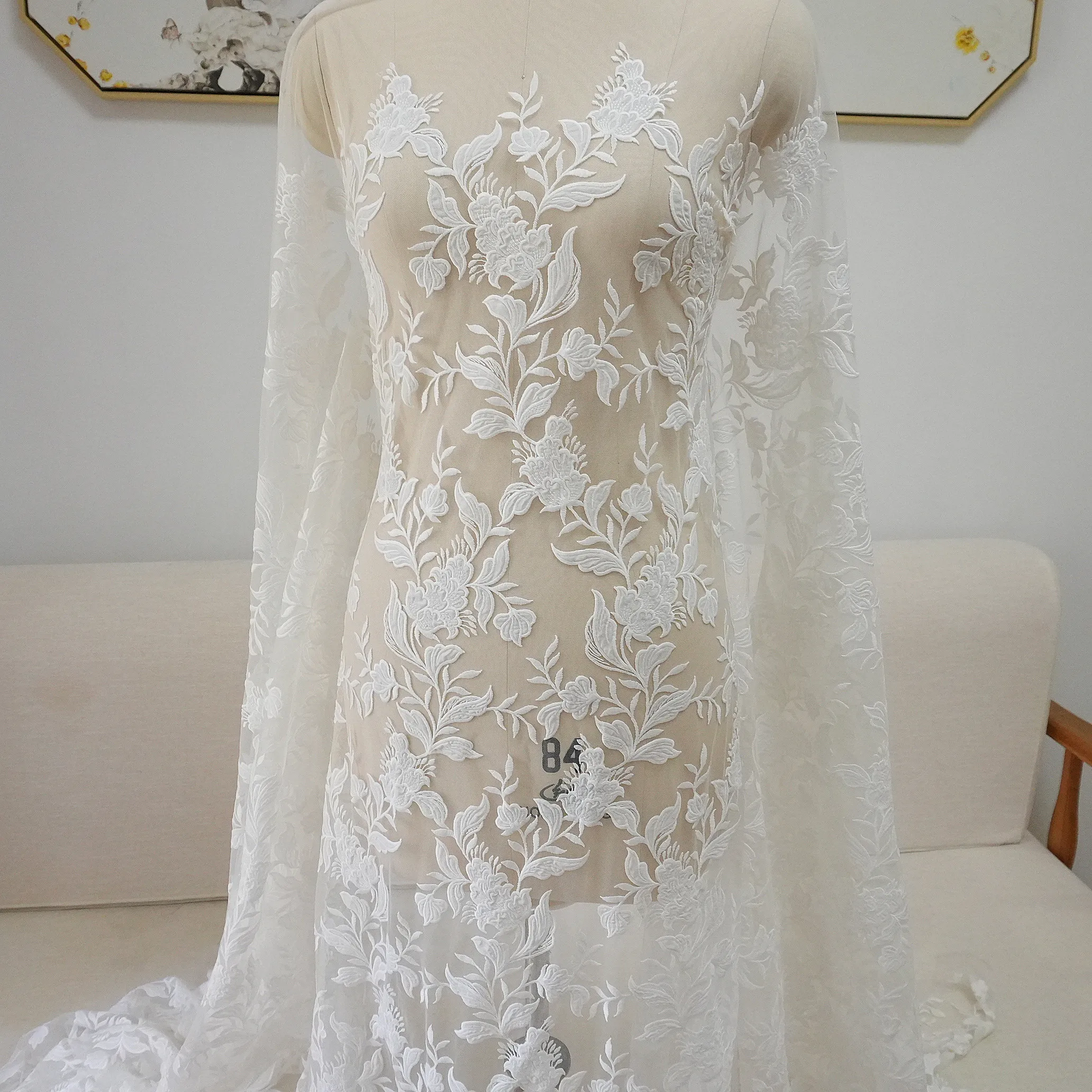 

New High-end Embroidery Lace Fabric Wedding Dress, Children's Clothing, Qipao Clothing Accessories Production DIY Weeding Dress