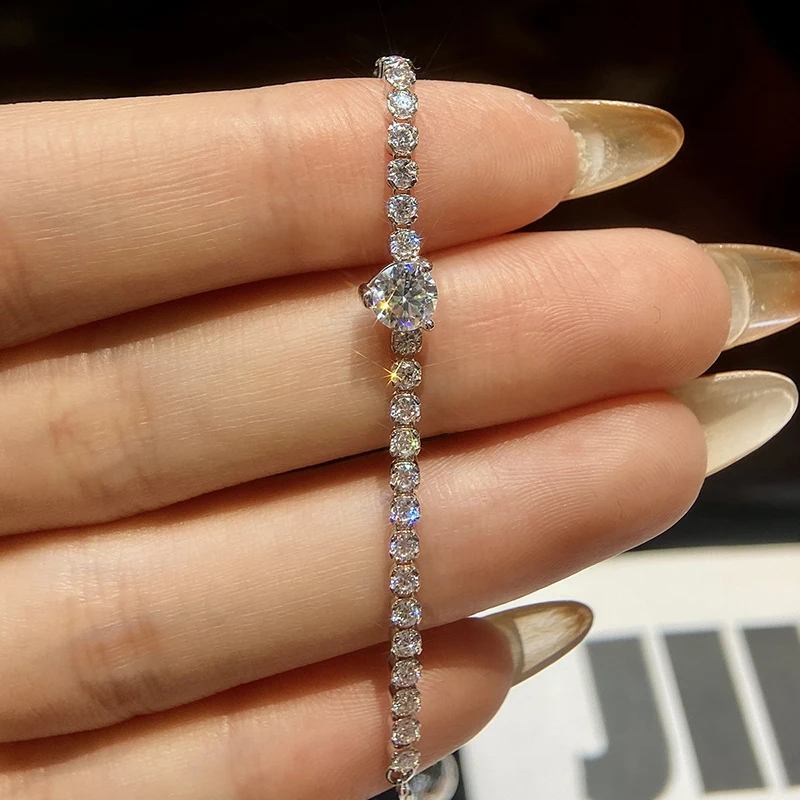 

DWJ 0,5 карата романтический сердце любви сертифицированный муассанит бриллиант браслет для свиданий для женщин настоящее серебро 925 пробы роскошные ювелирные изделия