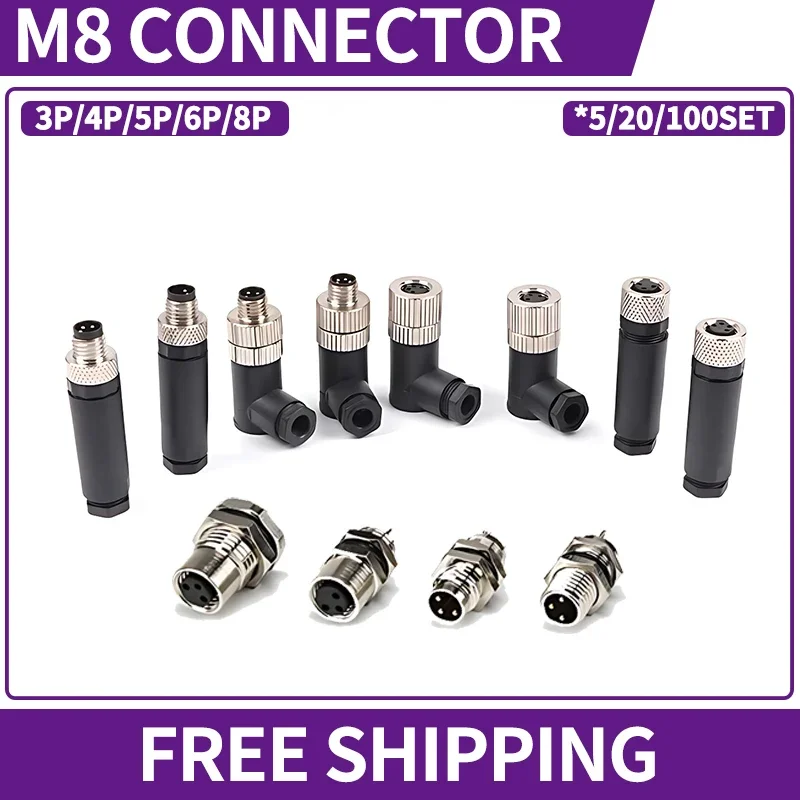 

M8 Series Aviation Connector Female Plug Male Socket 3/4/5/6/8 Pin Waterproof Sensor Connectors Straight/Right Angle/Flange