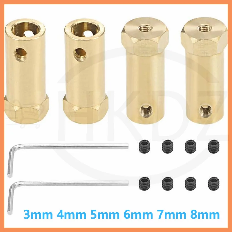 1Pcs 3/4/5/6/7/8mm Hexagonal Brass Shaft Coupling Motor Long 30mm Connector With Screws Wrench Model Car Wheels Tires Shaft