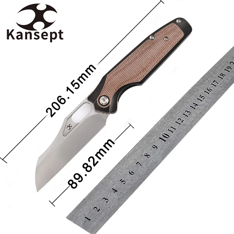 

Kansept Tuckamore K1052A4 Folding Knife Stonewashed CPM 20CV Blade with Black Stonewashed Titanium Brown Micarta Handle for EDC