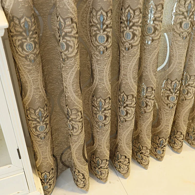 High End Jacquard European Retro Window Screen Custom Size Curtains with Hollow Out Translucent and Non Transparent Luxury Door