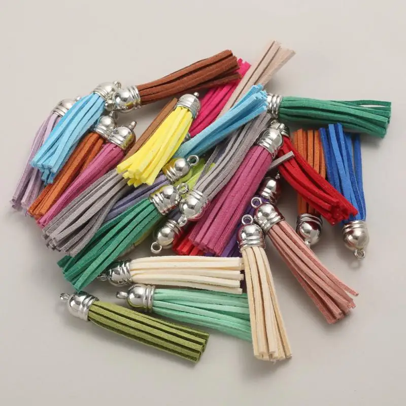 20Pcs Charm Colorful Leather Tassel Pendants For Jewelry Making DIY Handmade Keychain Keyring Phone Chain Straps Accessories