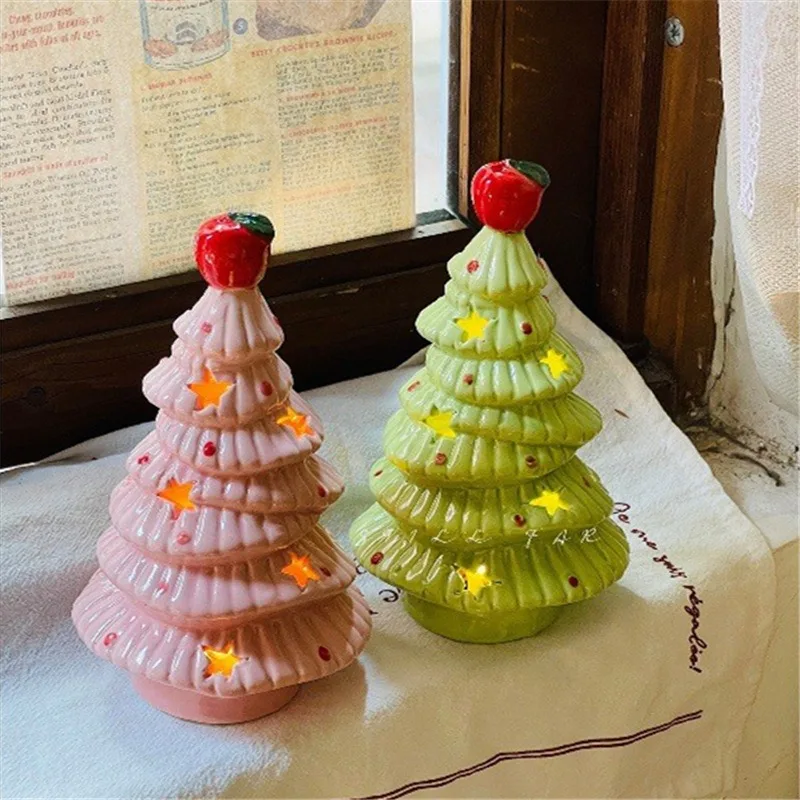New Ceramic Practical Christmas Tree Apple Atmosphere Bedside Light Bedroom Desktop Decoration Christmas Birthday Gift for Girls