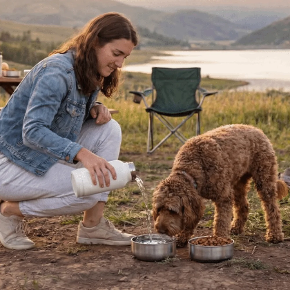 

3 in 1 Stainless Steel Pet Water Bottle 32Oz Multi-layered Dog Feeding Bottle Large Capacity Detachable Insulated Water Bottle