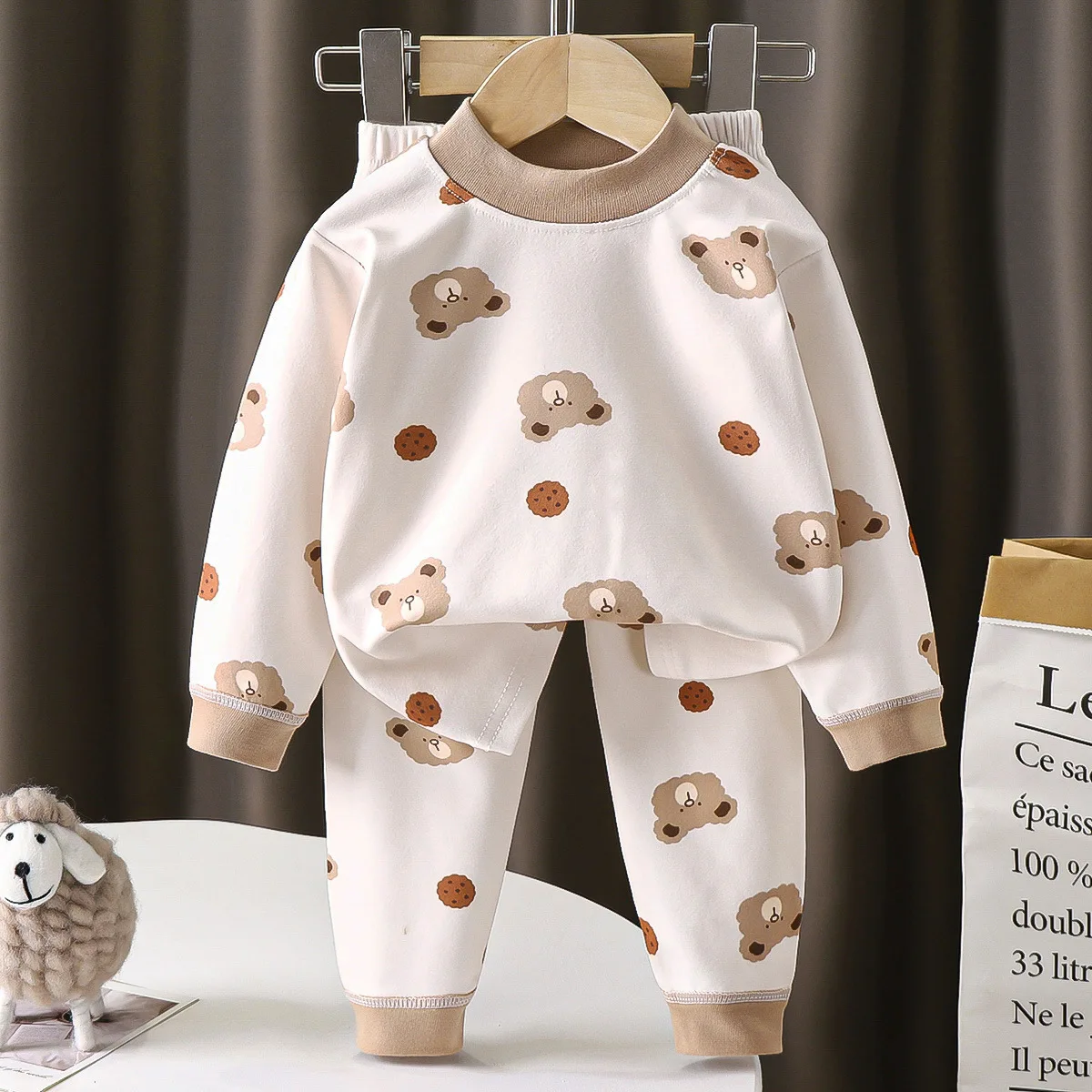 Kids Autumn Pajamas Sets Boys Girls Cute Cartoon Bear Print Long Sleeve T-Shirt Tops + Pants Baby Casual Sleepwear Underwear