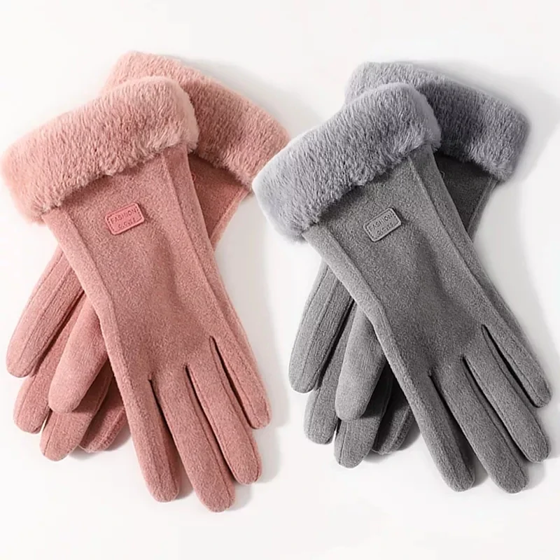 

Autumn Winter Women Gloves Furry Warm Mitts Full Finger Mittens Thermal Fleece Lined Outdoor Sport Female Touchscreen Gloves