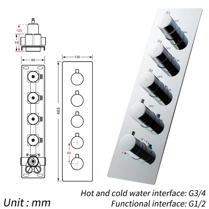Wall type concealed shower control valve body 4 + 1 constant temperature mixing valve shower shower switch
