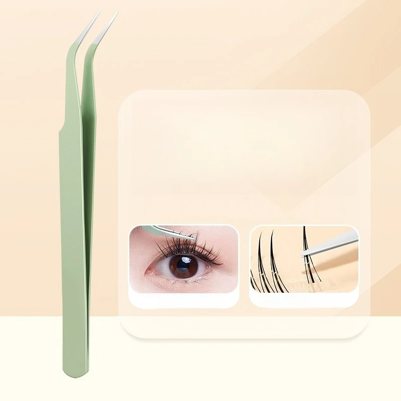 Curved Eyelash Tweezers Stainless Steel Thickened Precision Lash Tool for Beginners Makeup Application Non Slip Grip