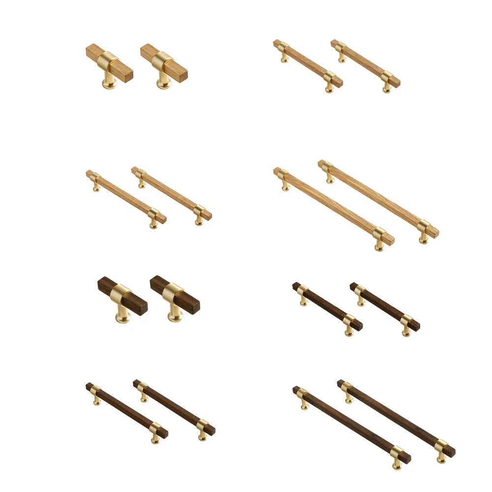 Wood Cabinet Handle T bar Wooden Handle Black Walnut Cupboard Pull Cabinet Door Knob Furniture Drawer Wardrobe Pulls Hardware