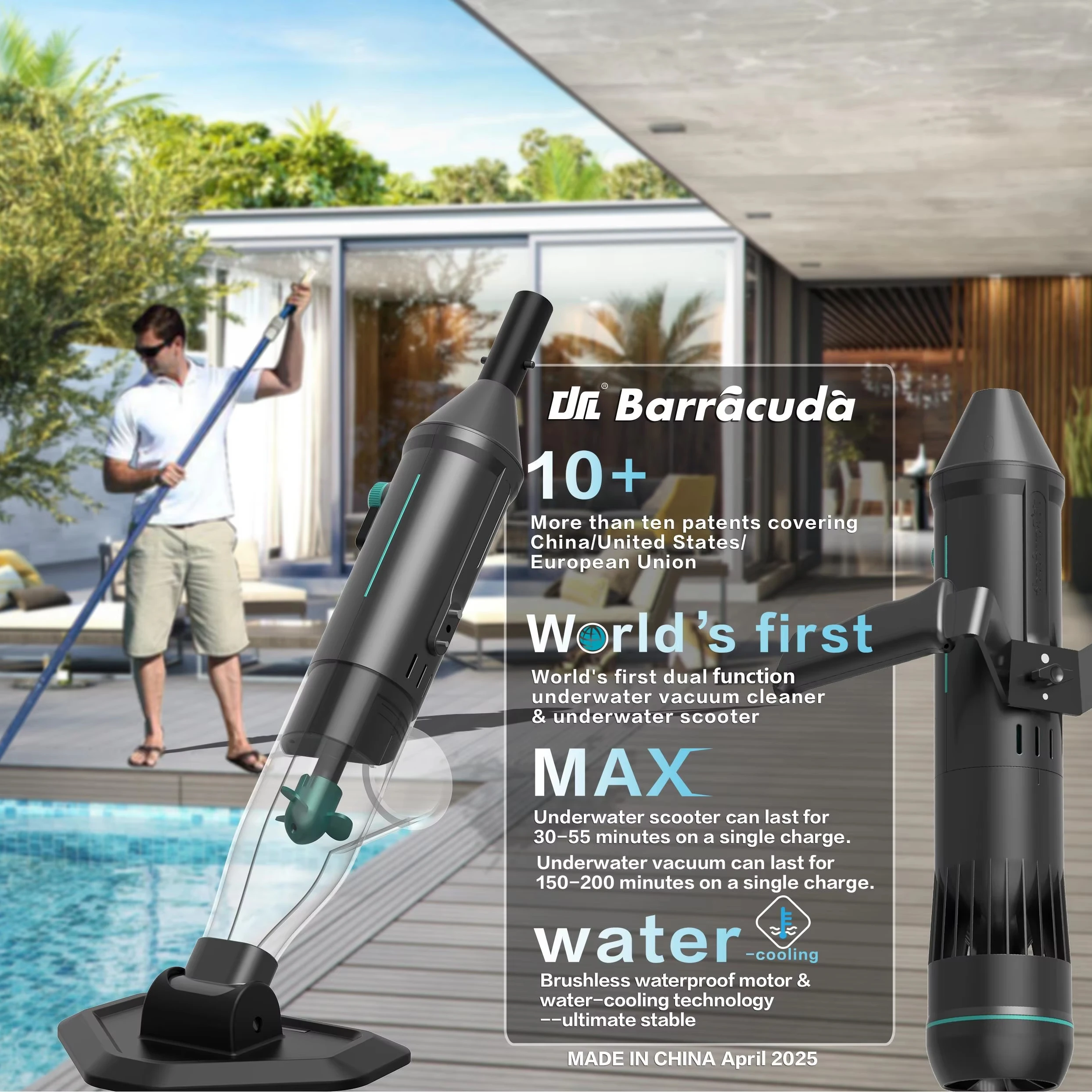 

2025 New Dual-Function Lightweight Cordless Pool Cleaner Portable Underwater Diving Scooter Rechargeable Handheld Pool Vacuum