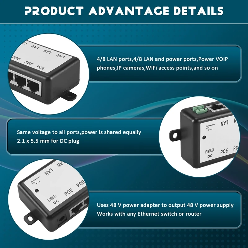 A12E-8 Ports Poe Injector Poe Splitter For Cctv Network Poe Camera Power Over Ethernet Ieee802.3Af