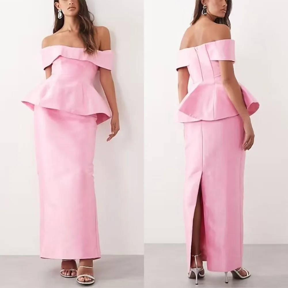 

High Quality Customized Strapless Pink Ankle Length Off Shoulder Woman Vestidos Para Bodas Mujer Invitada Robes De Soirée فساتين